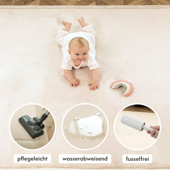 Wolkenweiche Samtmatte-Spielmatte Baby 120x120x2,5cm, beige – Kinderteppich mit hochwertigem Memory-