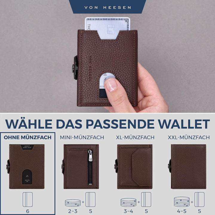 VON HEESEN Slim Wallet mit RFID Schutz - Geldbörse Herren klein - Mini Geldbeutel Damen Portmonee -