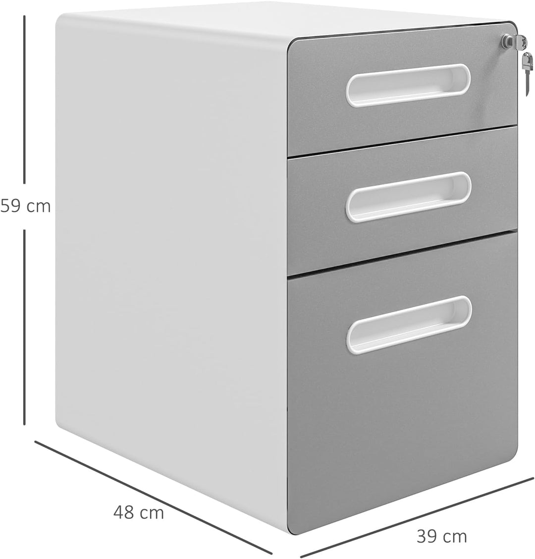 Vinsetto Rollcontainer, mobiler Aktenschrank mit 3 Schubladen, abschliessbarer Büroschrank mit Hänge