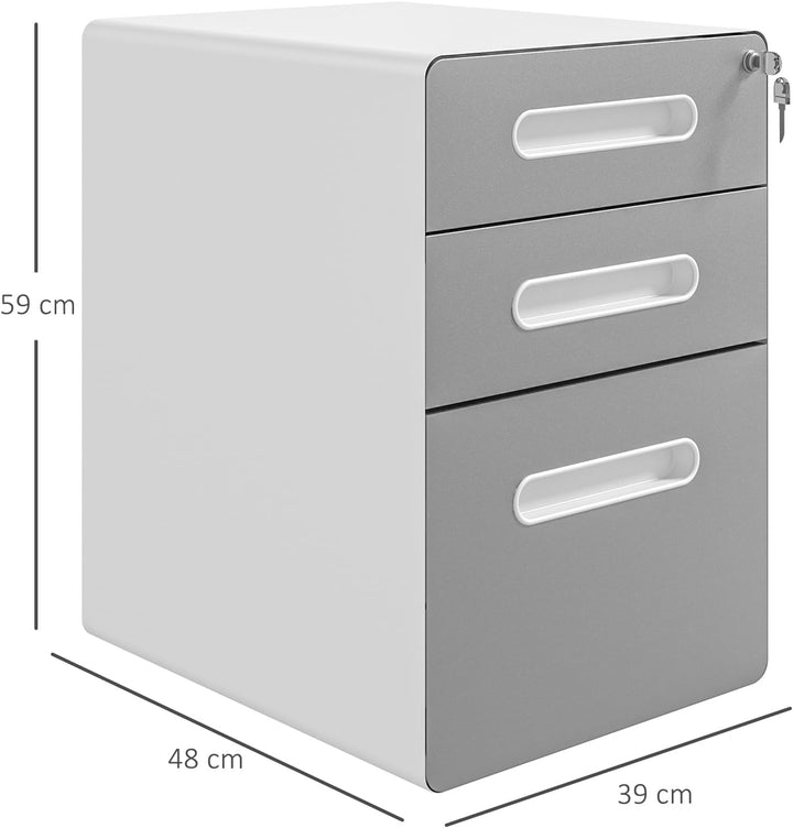 Vinsetto Rollcontainer, mobiler Aktenschrank mit 3 Schubladen, abschliessbarer Büroschrank mit Hänge