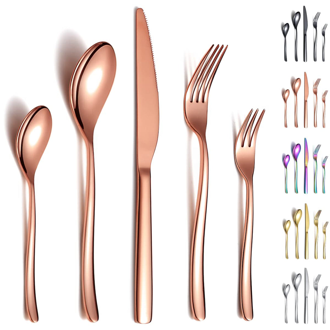 Berglander Roségold Besteck-Set 30-teilig, Robustes Edelstahl-Titan-Kupfer-Besteck-Set Besteck-Set R