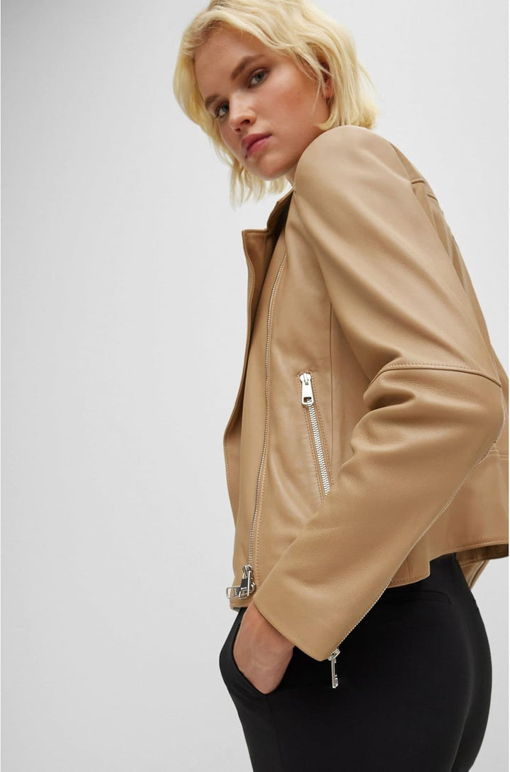BOSS Damen Lederjacke 44 Medium Beige, 44 Medium Beige