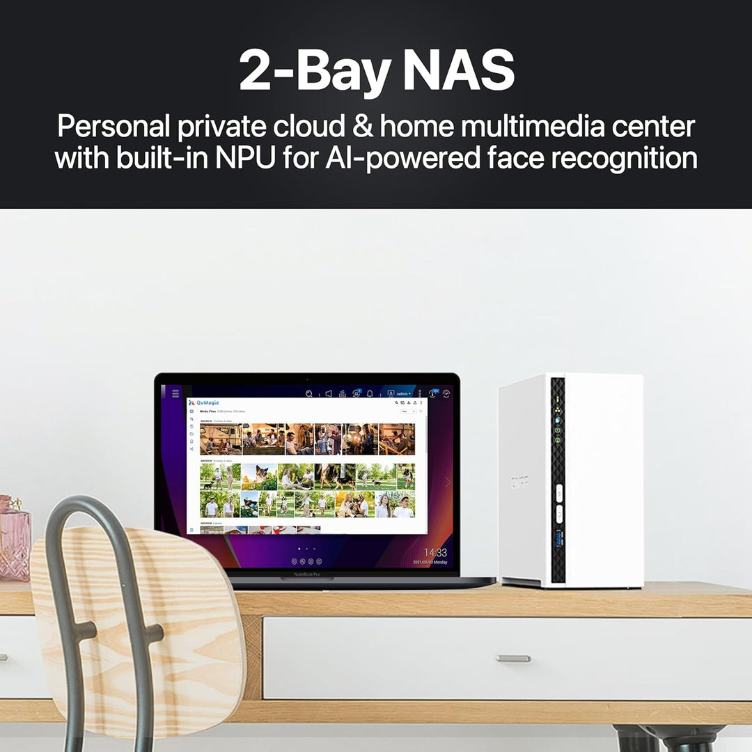 QNAP TS-233-24WD-US 2 Bay Home NAS mit 4TB Speicherkapazität, vorkonfiguriertes RAID 1 WD Red Plus H
