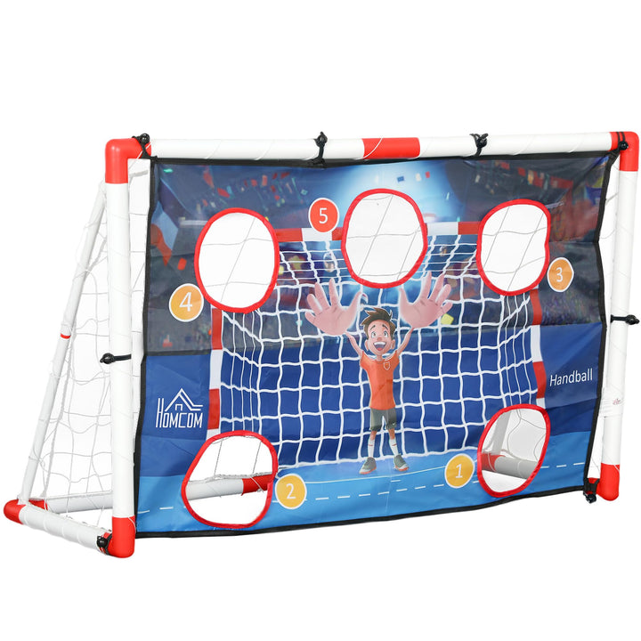 HOMCOM Handballkäfig Kind Outdoor, Tor 5 Zielzonen, aufblasbarer Handball, Pumpe, U-förmige Bodenher