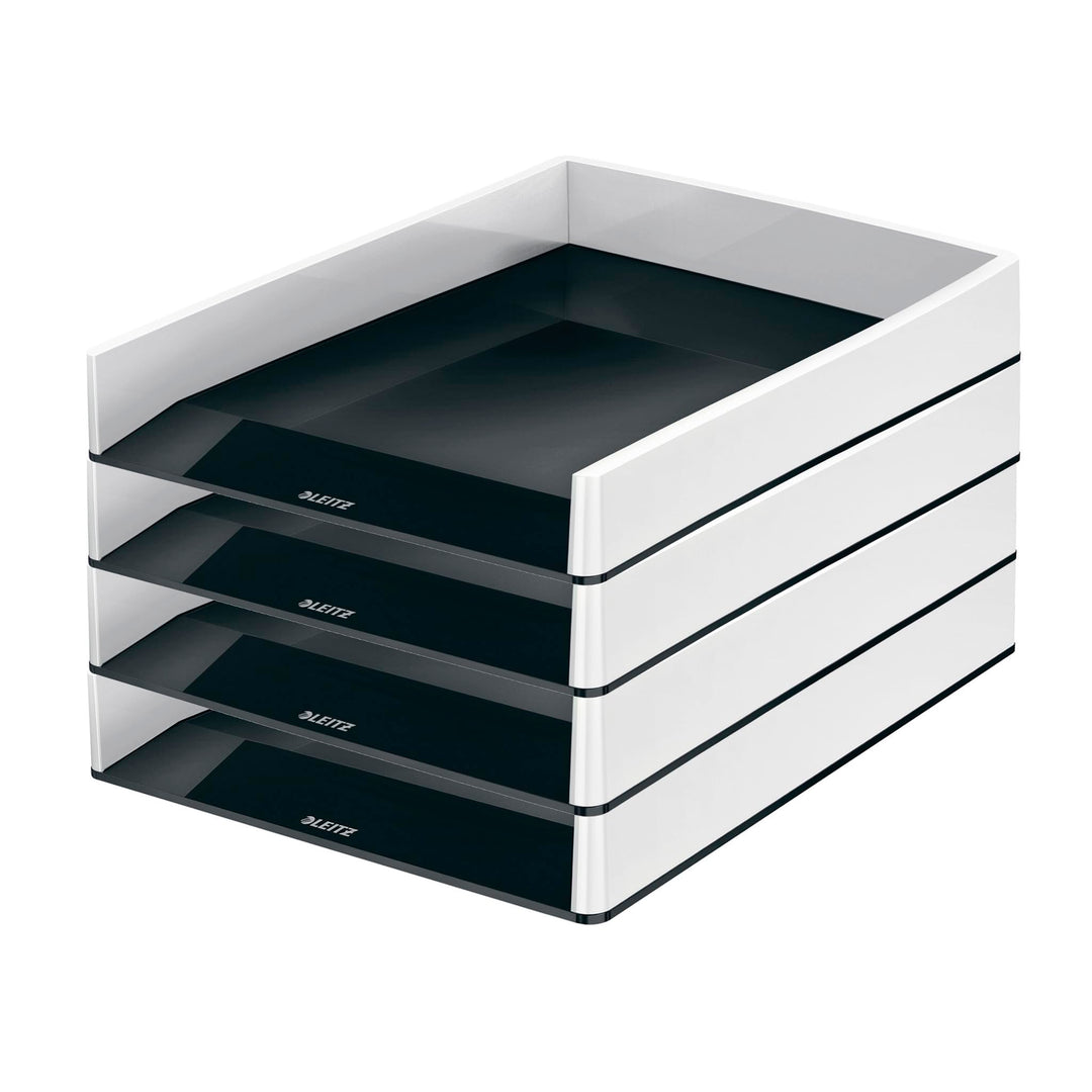 Leitz Briefkorb A4, 4er Pack, Zweifarbiges Design, Schwarz/Grau, Duo Colour, 53610095 Weiss / Schwar