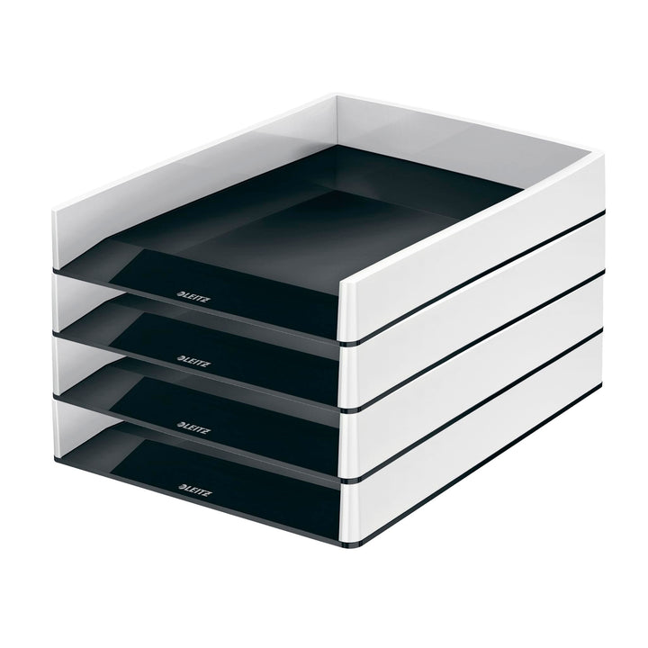 Leitz Briefkorb A4, 4er Pack, Zweifarbiges Design, Schwarz/Grau, Duo Colour, 53610095 Weiss / Schwar