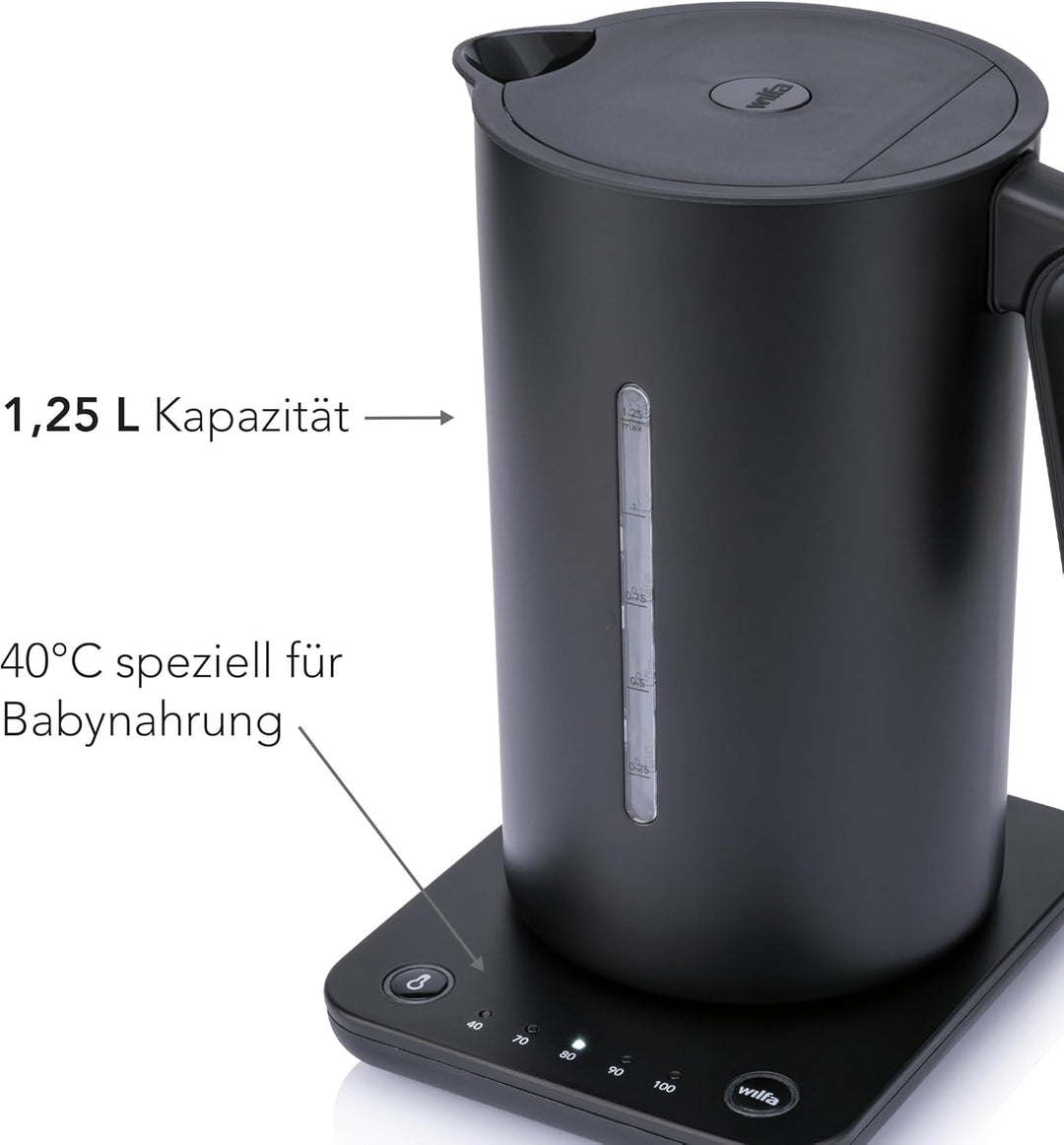 Wilfa SVART FORMAT Wasserkocher - mit einem Fassungsvermögen von 1,25 Liter, 2200 Watt, aussenliegen