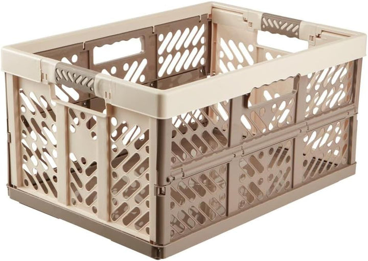 keeeper 4x Stabile Profi-Klappboxen mit Soft-Touch Griffen, 54 x 37 x 28 cm, 45 l, Ben, Creme/ Taupe