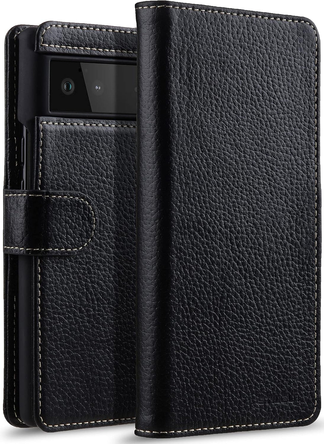 STILGUT Talis kompatibel mit Google Pixel 6 Hülle mit Kartenfach aus Leder, Flip Cover, Wallet Case,