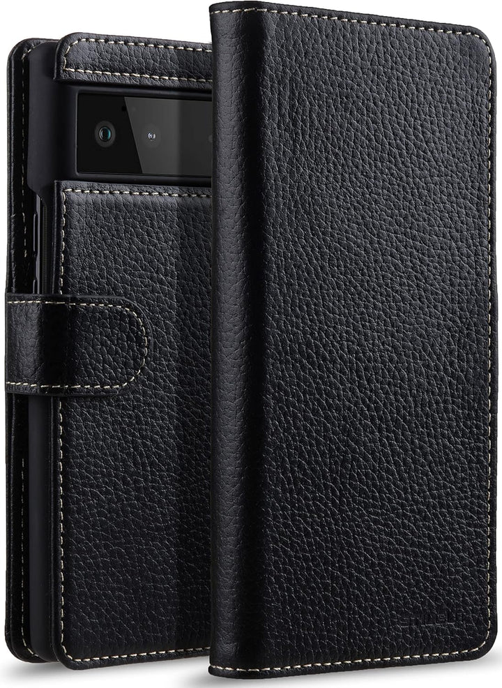 STILGUT Talis kompatibel mit Google Pixel 6 Hülle mit Kartenfach aus Leder, Flip Cover, Wallet Case,