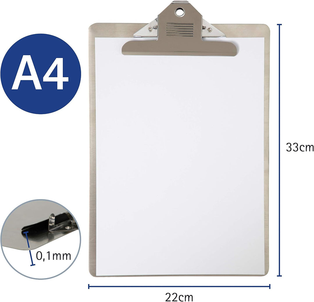 Maul Schreibplatte A4 MAULsteel Edelstahl, Hochformat, A4, Grösse 33 x 22, Klemmweite 2 cm, 2356495