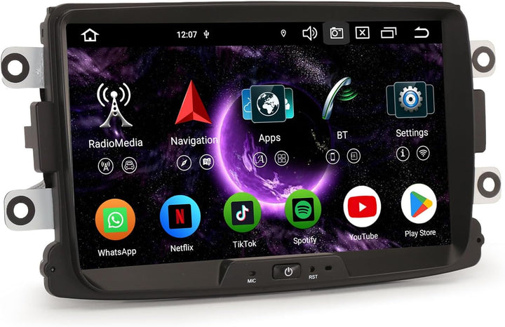 Erisin 8 Zoll 8-Kern 4GB+64GB Android 14 Autoradio 2Din mit GPS Navigation für Renault Dacia Duster