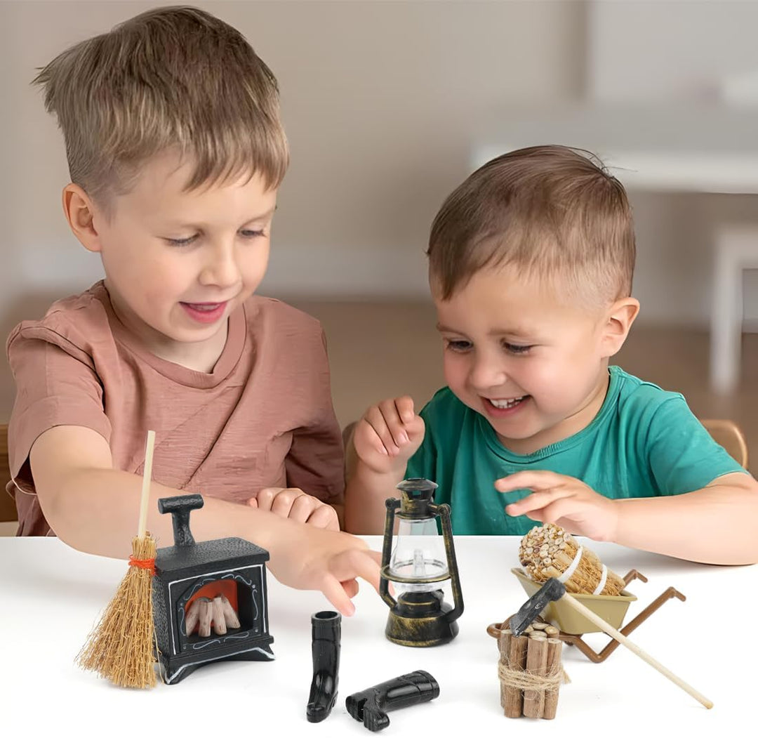Wichtel Zubehör Kamin, 8pcs Miniatur Puppenhaus Zubehör Set, Wichtel Kamin, Wichtel Weihnachte Möbel