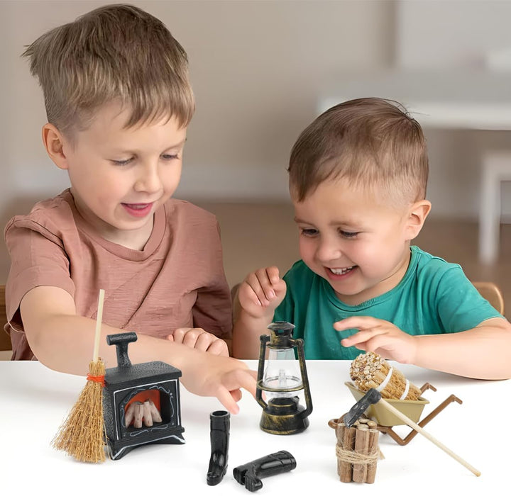 Wichtel Zubehör Kamin, 8pcs Miniatur Puppenhaus Zubehör Set, Wichtel Kamin, Wichtel Weihnachte Möbel