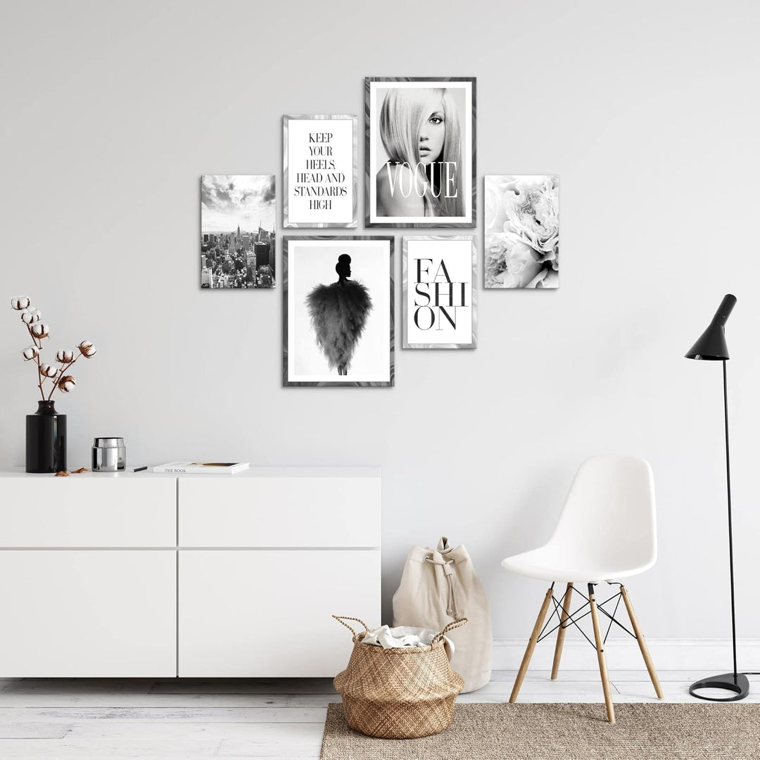 Novart Wandbilder Set Coco Fashion Schwarz Weiss - KEIN EXTRA RAHMEN BENÖTIGT - Modern Deko - Wohnzi