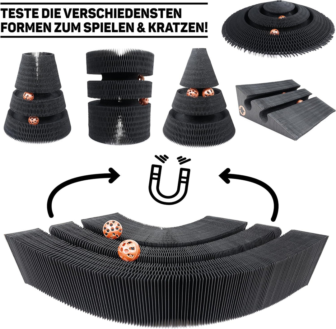 CanadianCat Company | Kratzspielzeug Treetop - Kratzpappe mit Spielbällen - schwarz | Ø 27,5 x 28 cm