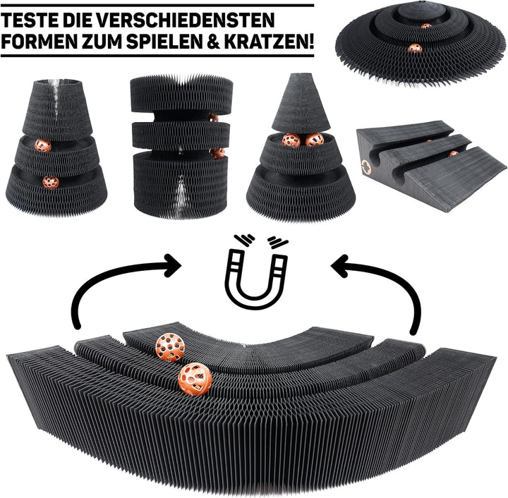 CanadianCat Company | Kratzspielzeug Treetop - Kratzpappe mit Spielbällen - schwarz | Ø 27,5 x 28 cm