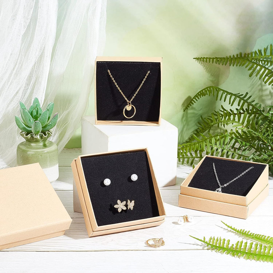 nbeads 24 Stück Braun Karton Geschenkbox Schmuckschatulle Quadrat Schmuck Box Halsketten Verpackung