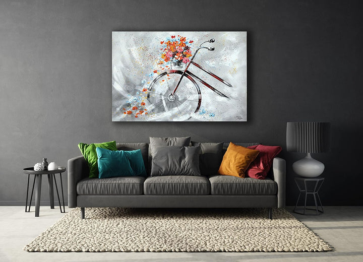 Monica Mirafiori I 100% HANDGEMALT I Gemälde Fahrrad 100x70cm | Gemälde Handgemalt | Acrylgemälde |