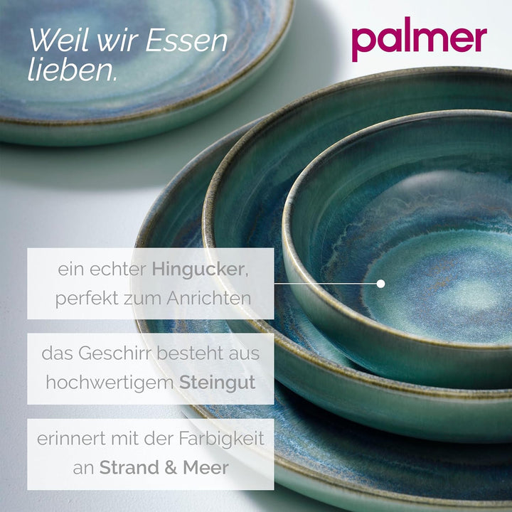 palmer Miami tiefe Teller - 2er-Set - Steinzeug - Ø 27 cm - grün blauer Ton - für Pasta, Suppe oder