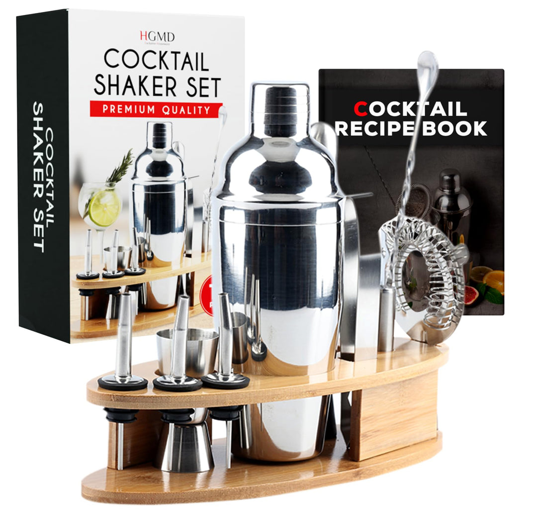 Cocktail Shaker Set 16-teilig aus Edelstahl | Barset für Barkeeper & Anfänger | Cocktail Zubehör ink