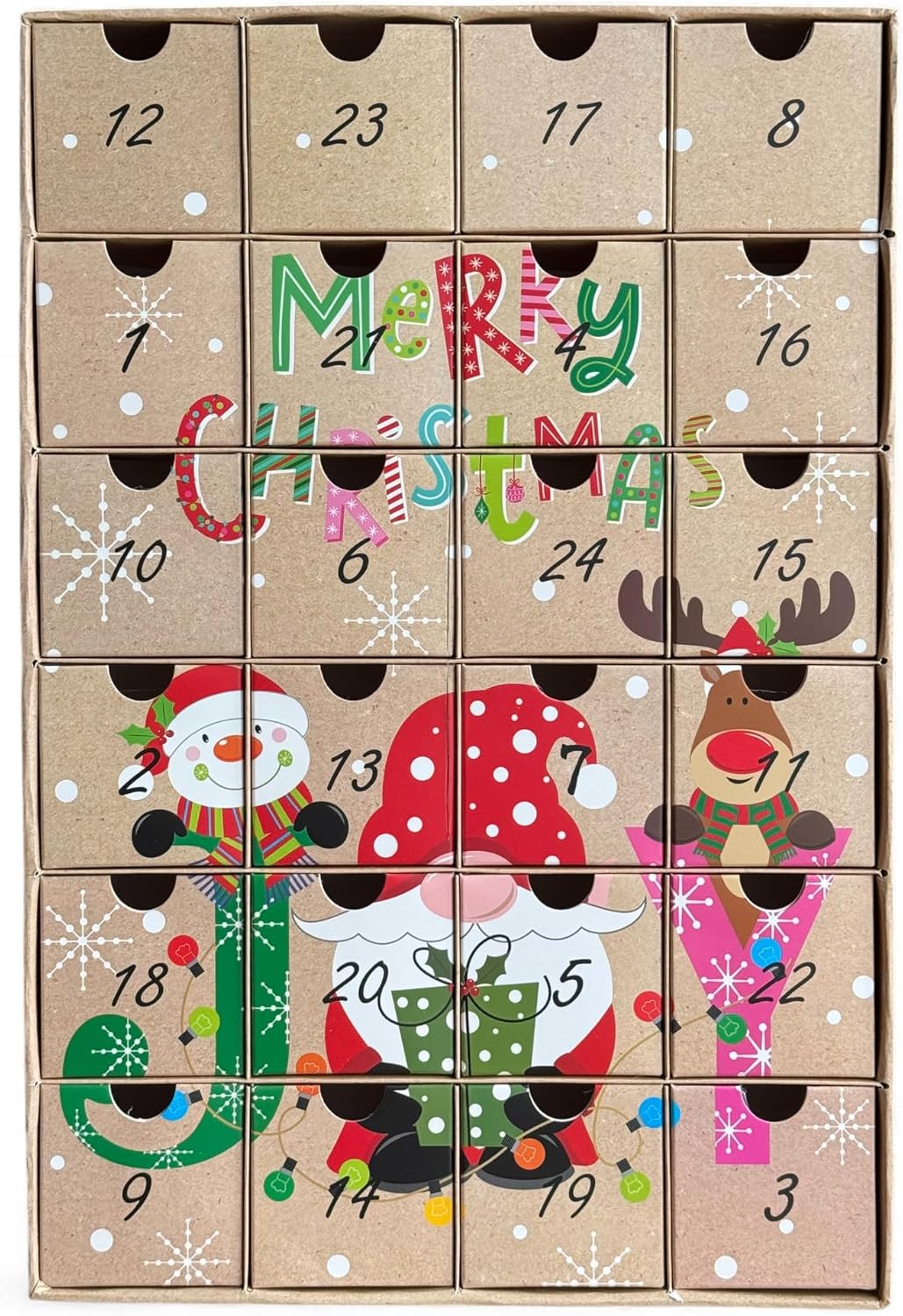 MIJOMA Adventskalender „JOY“ – 24 Boxen zum Befüllen – Wiederverwendbar aus Karton – Weihnachtskalen