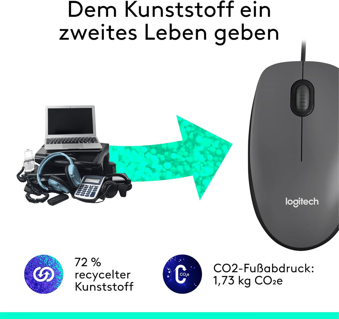 Logitech M100 Kabelgebundene USB-Maus, 3 Tasten, 1000 DPI Optical Tracking, Für Links- und Rechtshän