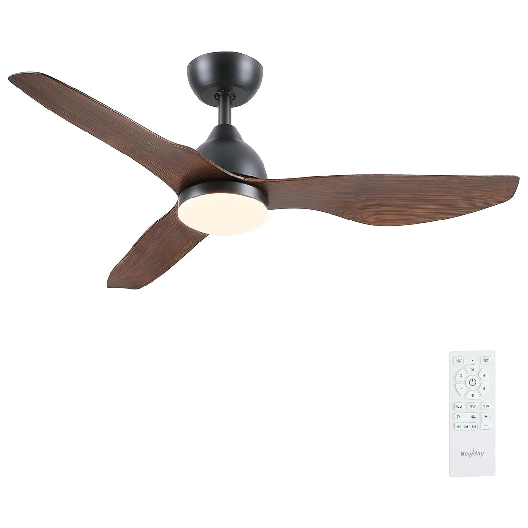 Newday Deckenventilatoren Schwarz Holzig, 116cm Deckenventilator mit Beleuchtung und Fernbedienung L