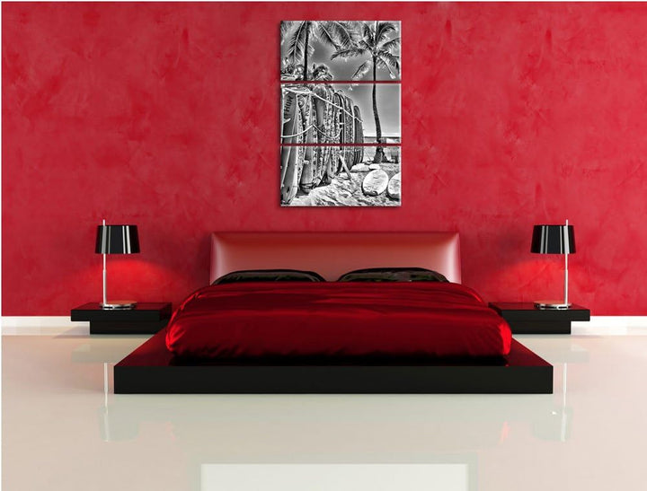 Pixxprint Surfboards am Strand als Leinwandbild/Grösse: 3 Teilig (120x80) cm/Wandbild/Kunstdruck/fer