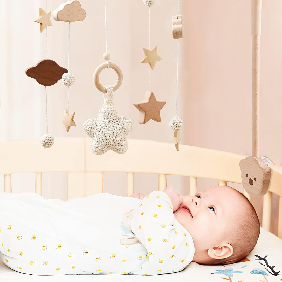 Mobile Baby Windspiele mit Wolken Mond Sterne Handgefertigt Holz Gehäkelt Mobile Baby Neugeborene Ju