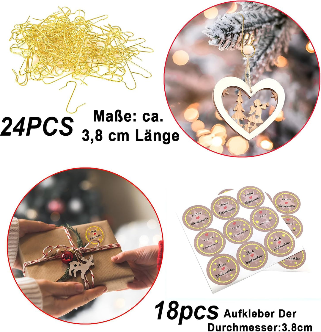 24 Stück Baumschmuck Weihnachten aus Holz，Weihnachtsdeko Zuhause – Weihnachtsanhänger &amp; Christbaumsc