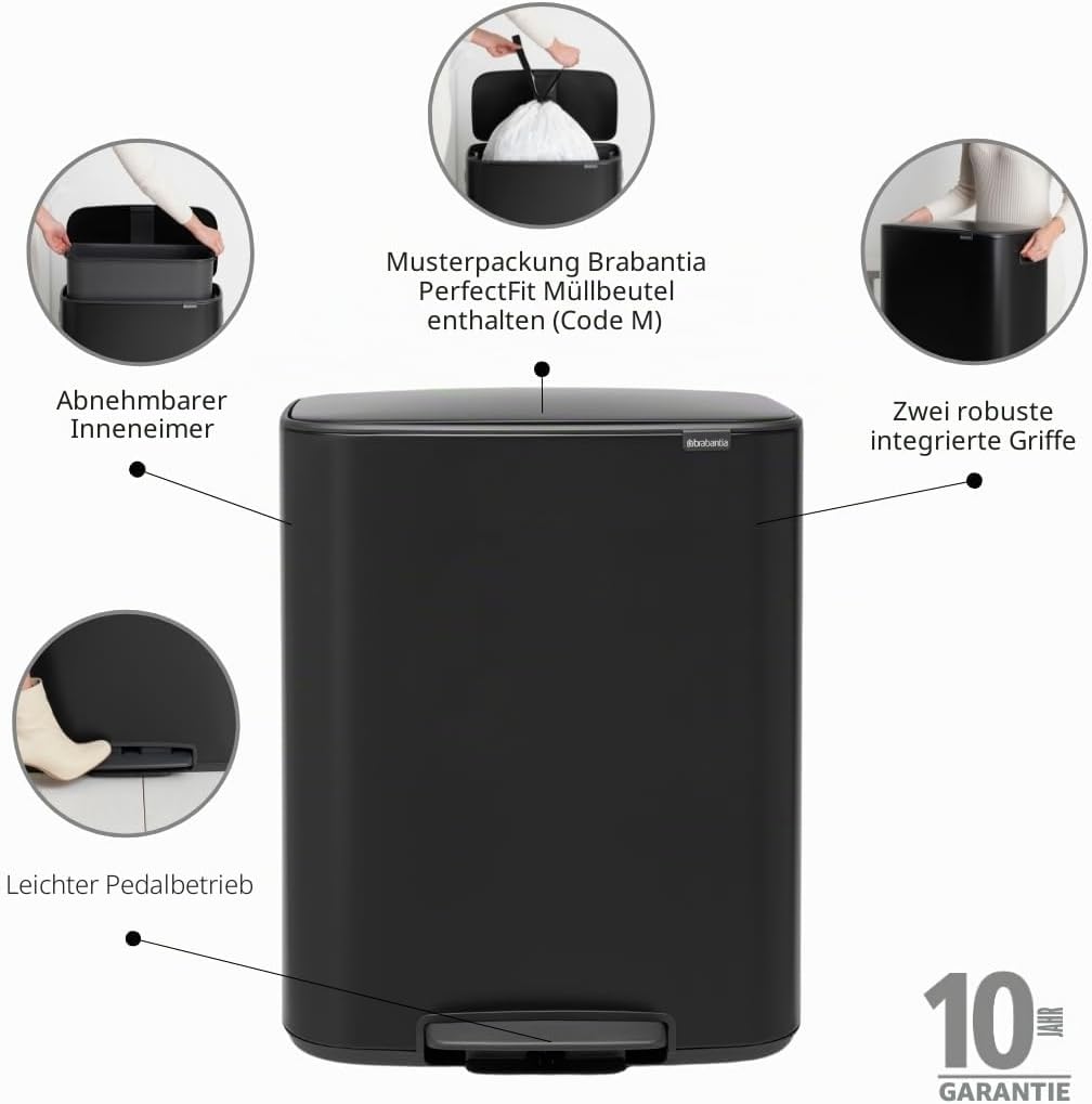 Brabantia Bo Treteimer, 60L 1 Inneneimer (60L) Matt Black, 1 Inneneimer (60L) Matt Black