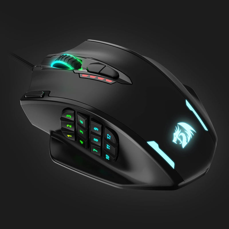 Redragon M908 Impact RGB LED MMO Maus USB Laser Gaming Maus mit 12400dpi, Hohe Präzision, 20 program