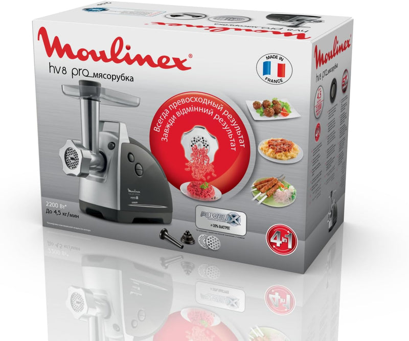 Moulinex ME6868 Meat Mincer Fleischwolf | 2200 Watt | 4 Zubehörteile inbegriffen | sicheres Reverse-