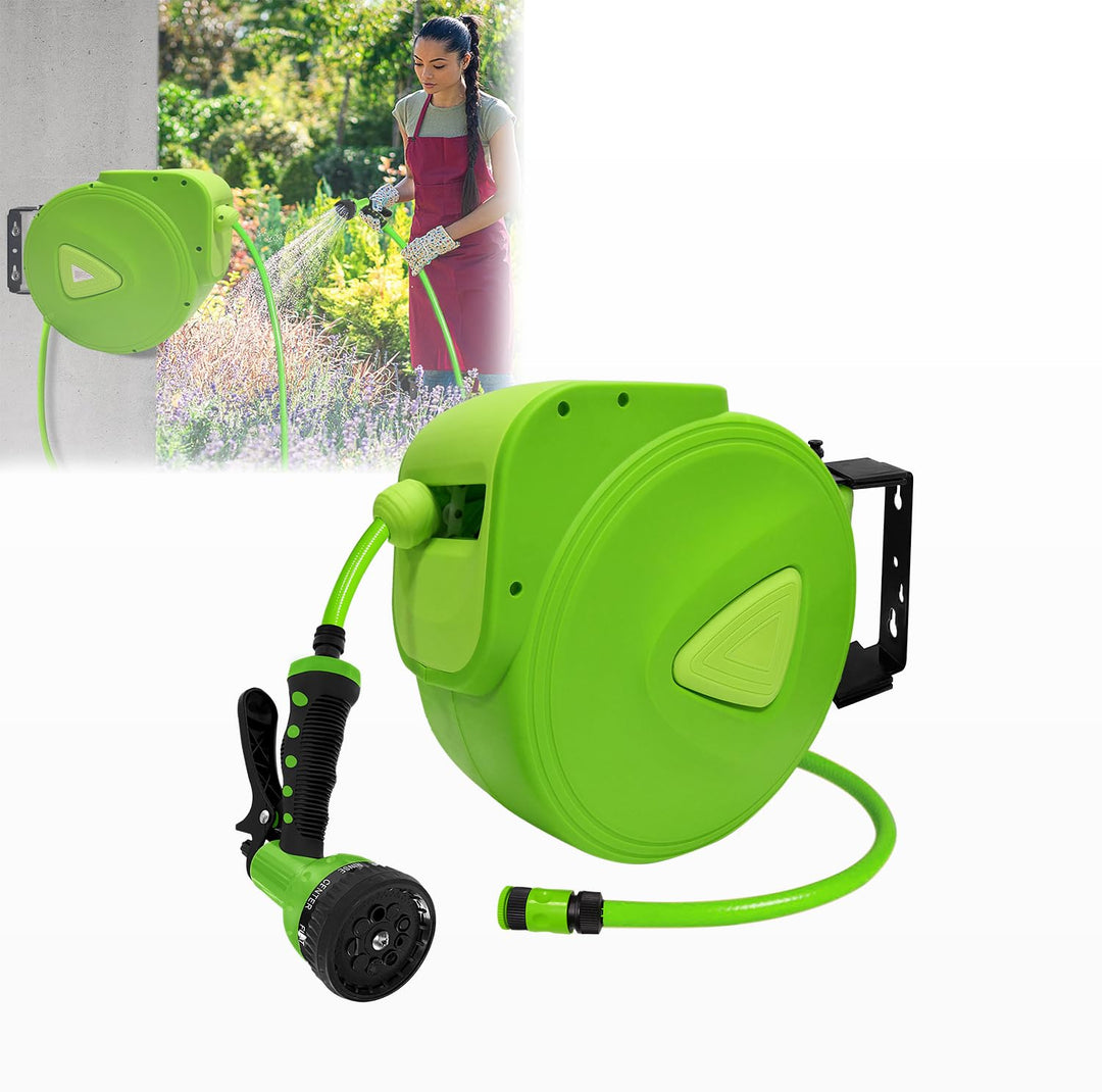UISEBRT Schlauchtrommel Wasser Automatik 20m - Wandschlauchhalter Gartenschlauch für Garten, Garage,