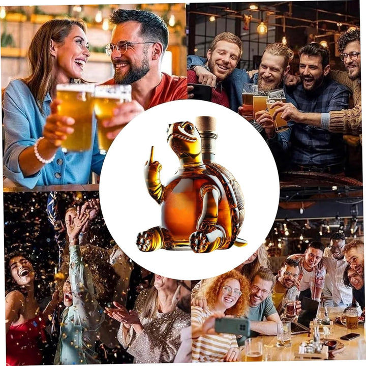 350-ml-Schildkröten-Weindekanter mit Mittelfinger, Whiskyflasche aus transparentem Glas mit Stopfen,
