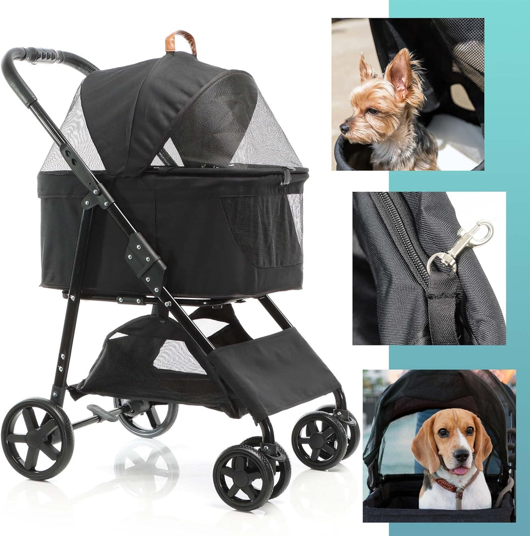 Fudajo 2in1 Hundewagen Faltbarer Hundebuggy in Schwarz Haustierwagen mit Abnehmbarer Transporttasche