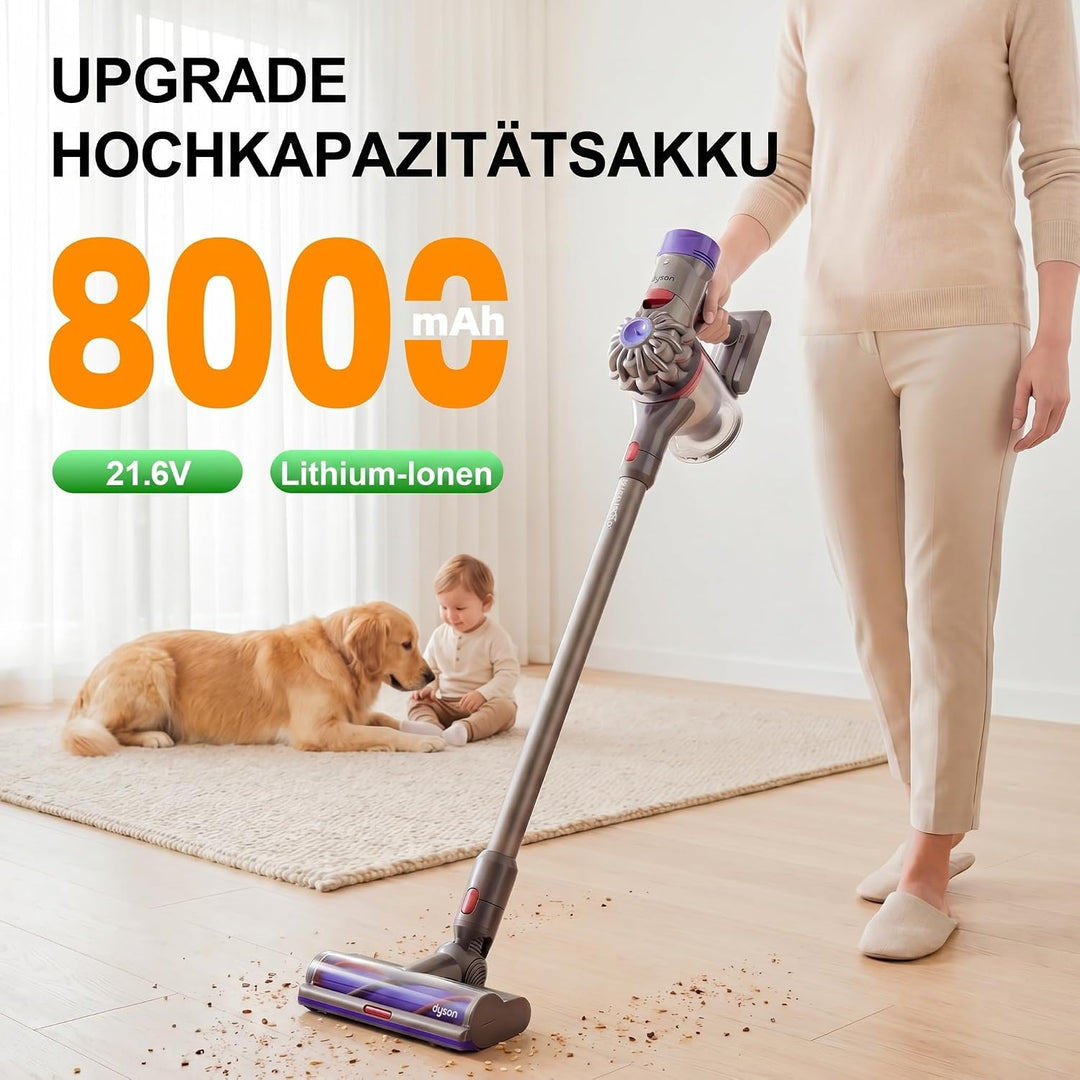 Upgrade 8000mAh v8 Akku, Ersatzakku für Dyson v8 SV10/Absolute/Motorhead/Fluffy/Animal Carbon Fiber