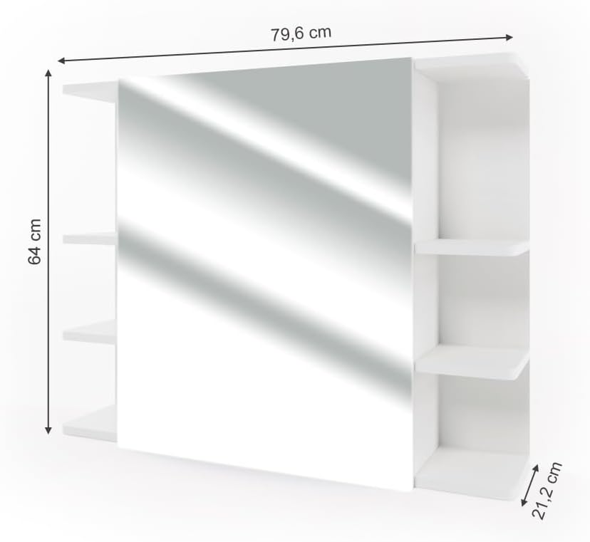 Vicco Bad Spiegelschrank Fynn, Weiss, 80 x 64 cm Weiss 80x64x21 cm, Weiss 80x64x21 cm