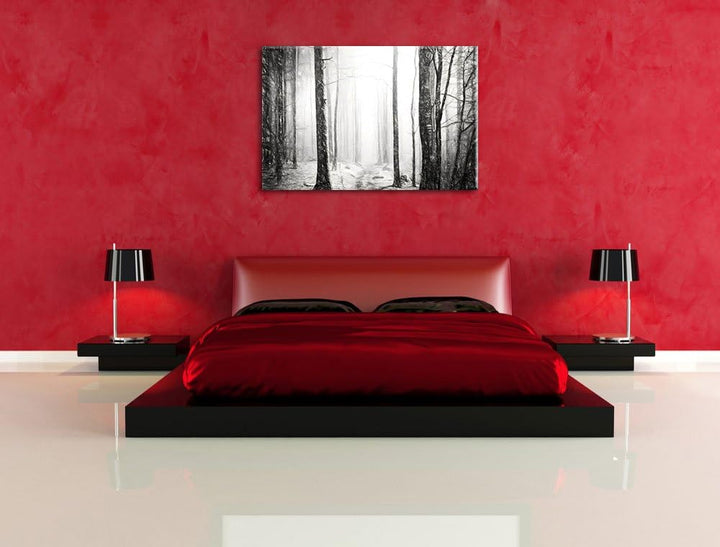 Pixxprint Mystischer Wald Kohle Zeichnung Effekt, Format: 100x70 auf Leinwand, 100x70