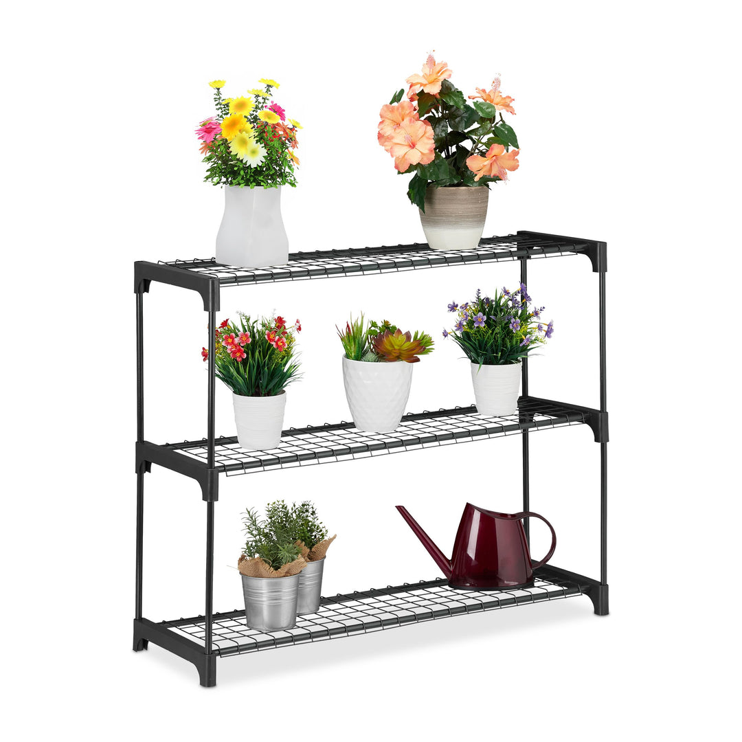 Relaxdays Pflanzenregal, 3 Ablagen, für Blumen-& Pflanzentöpfe, Indoor, Metall & Kunststoff, HBT: 72