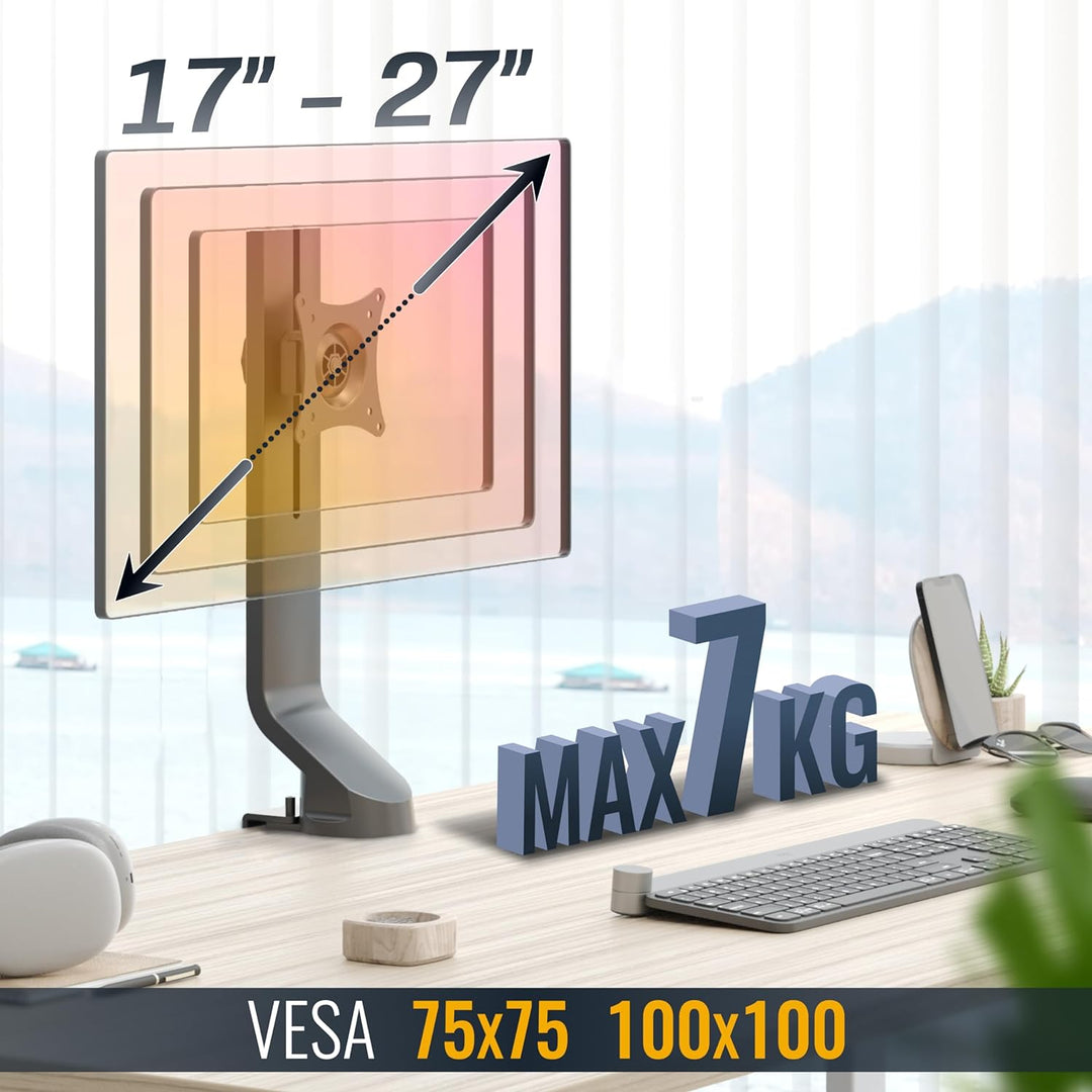 RICOO Monitor Halterung Tisch, VESA Tischhalterung für 17-27 Zoll, Monitorhalterung 1 Monitor Arm TS