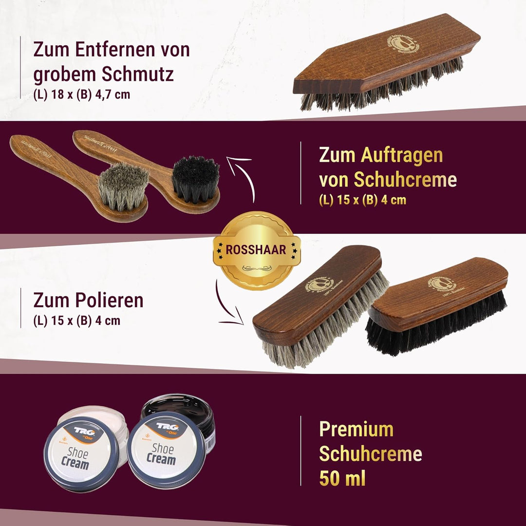 Schuhputzset Leder 9tlg Schuhputzkasten Milano I Rosshaar Schuhbürste -Tiegelbürste und extra weiche