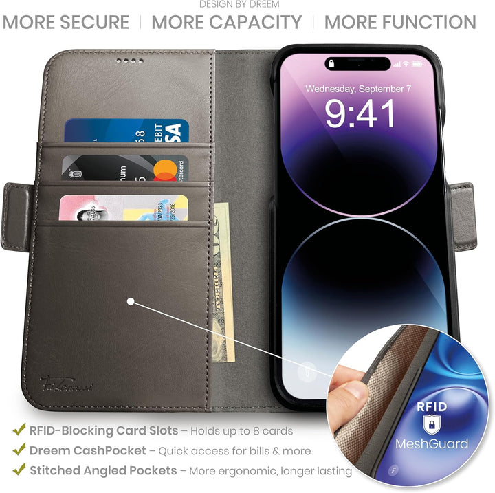 Dreem Fibonacci iPhone 14 Brieftaschen-Etui / 2-in-1 stossfestes Etui und abnehmbares Folio aus vega