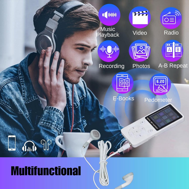 MP3-Player/MP4-Player 64GB Bluetooth 5.0 HiFi MP3 Musik-Player, 1,8-Zoll-LCD-Bildschirm mit Lautspre