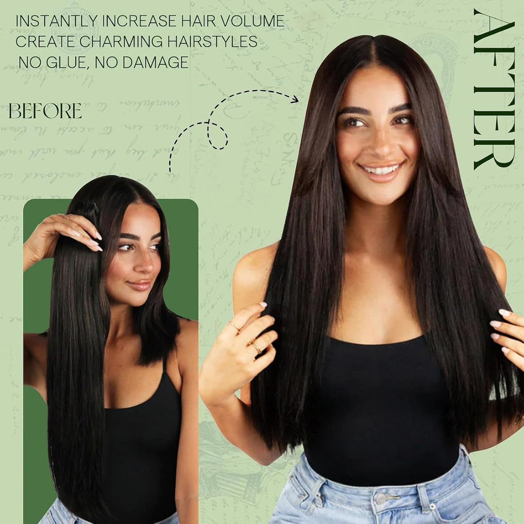RUNATURE Echthaar Extensions Clip Braun 55cm 7pcs Clip in Extensions Echthaar Dunkelbraun Lang Haarv