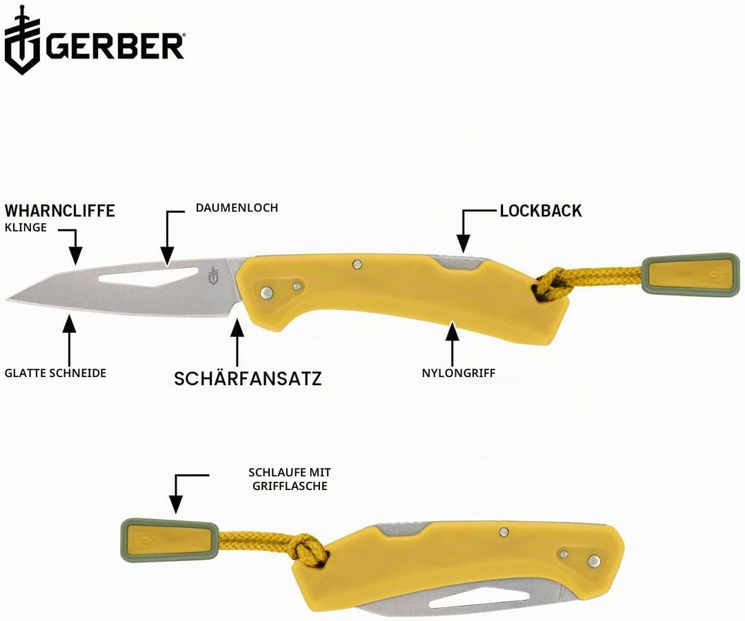 Gerber Taschenmesser mit Zugband, LST Mini, 440A Wharncliffe-Edelstahlklinge, Griffschalen aus glasf