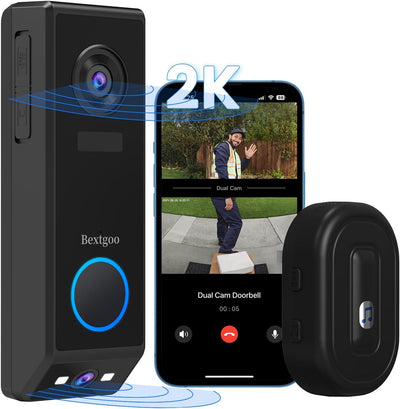 Video Türklingel mit Doppelkamera, Bextgoo 2K HD Türklingel mit Kamera Kabellos, 10000mAh Akku, Bewe