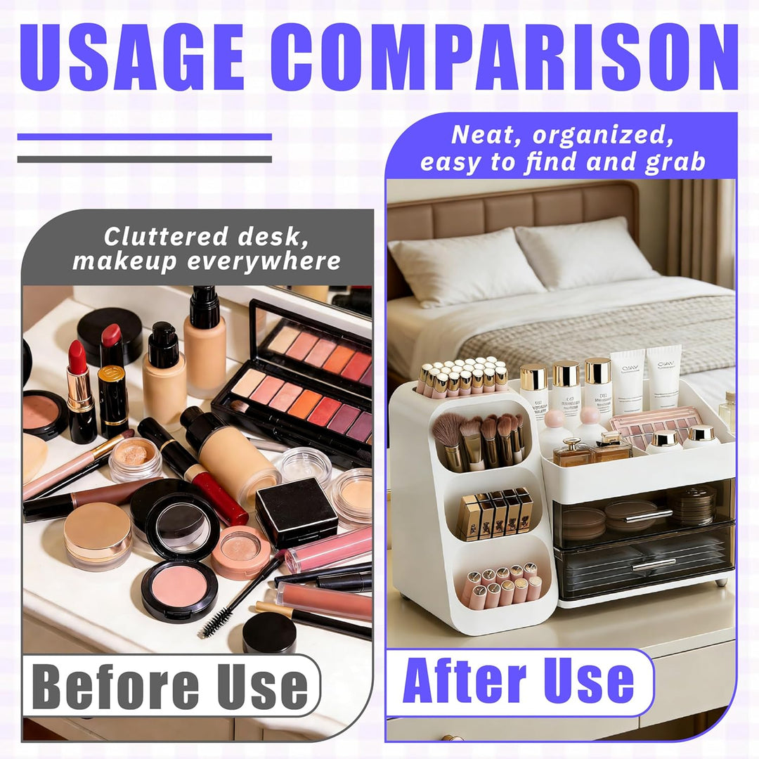 Grosser Makeup Kosmetik Organizer mit Schubladen – 3-in-1 Aufbewahrungsbox für Pinsel & Kosmetik, st