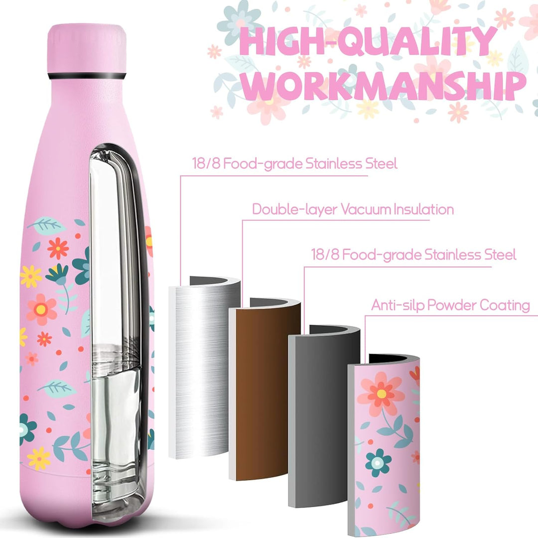 HoneyHolly Edelstahl Trinkflasche, 500ml BPA-frei, Thermosflasche, Isolierflasche Doppelwandige, Was